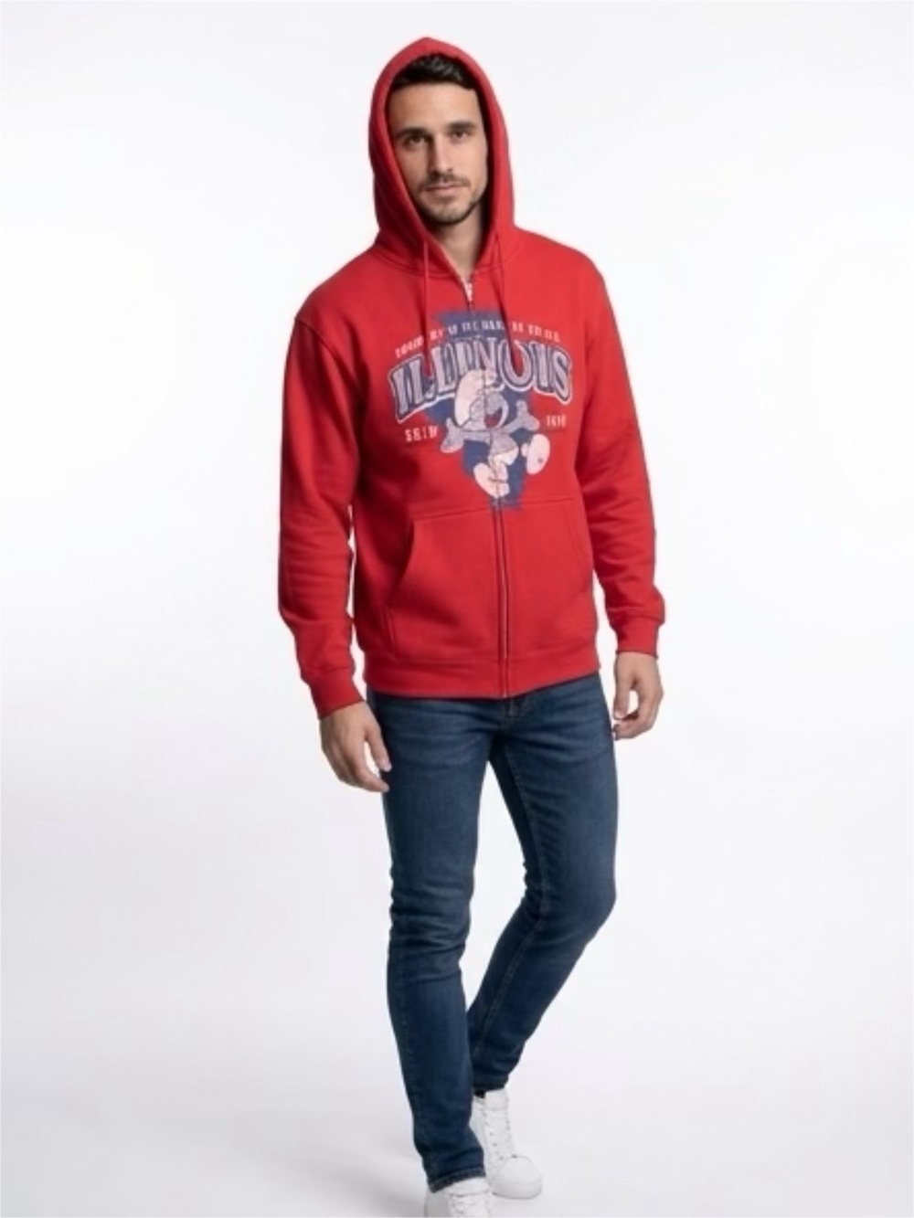 Red Zip-Up Hoodie with Smurf’s Graphic